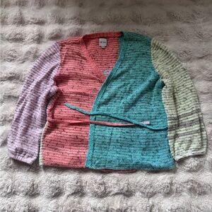 NIC+ZOE Colorblock Cardigan in Pink, Teal, and Lavender